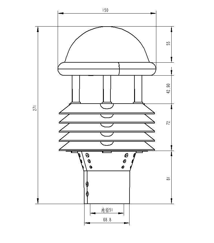 六参数气象传感器产品尺寸图